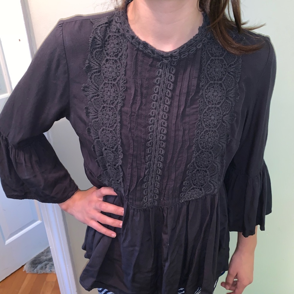 Gray detailed blouse, High neck